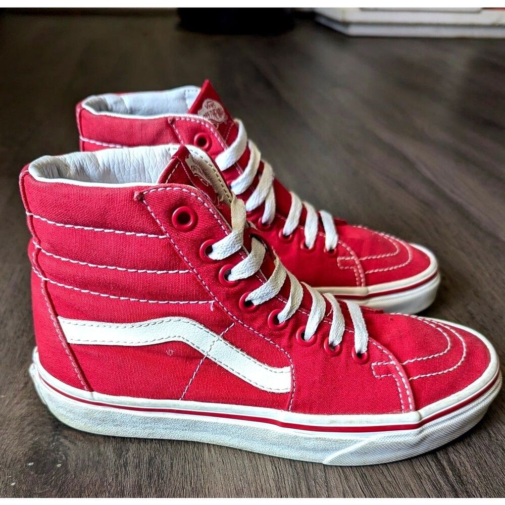 Vans Sk8-Hi High Top Sneakers Racing Red White Classic Stripe  4.5